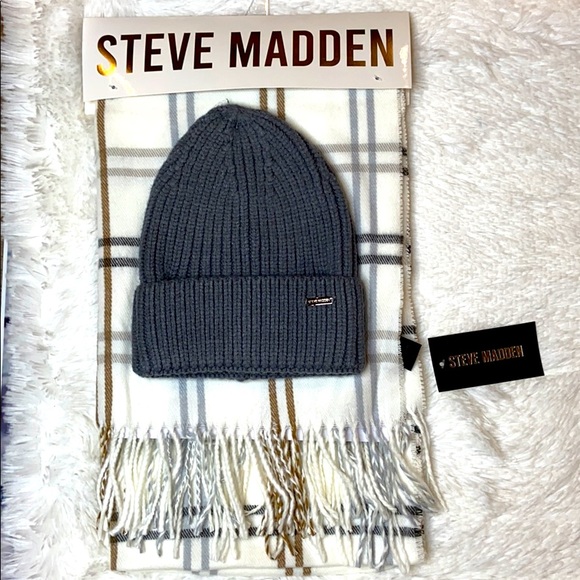 Steve Madden Beanie and Plaid Scarf Set - Picture 2 of 6
